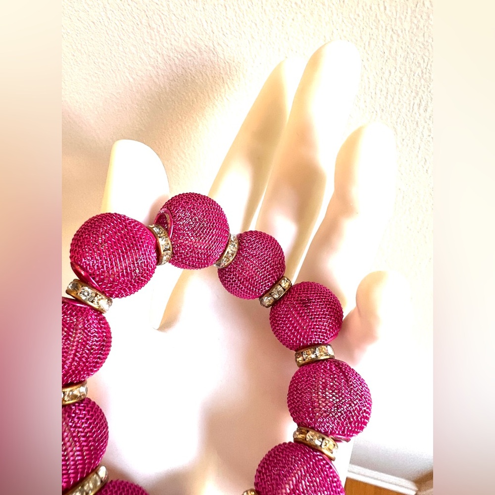 Vintage chunky Hot Pink Bracelet Stretchy Metal Mesh rheistones 6 - 7" - Picture 12 of 12